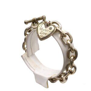 Vintage Mothers Heart Charm Bracelet Silver Tone Oval Links Chain Engraved Dangl